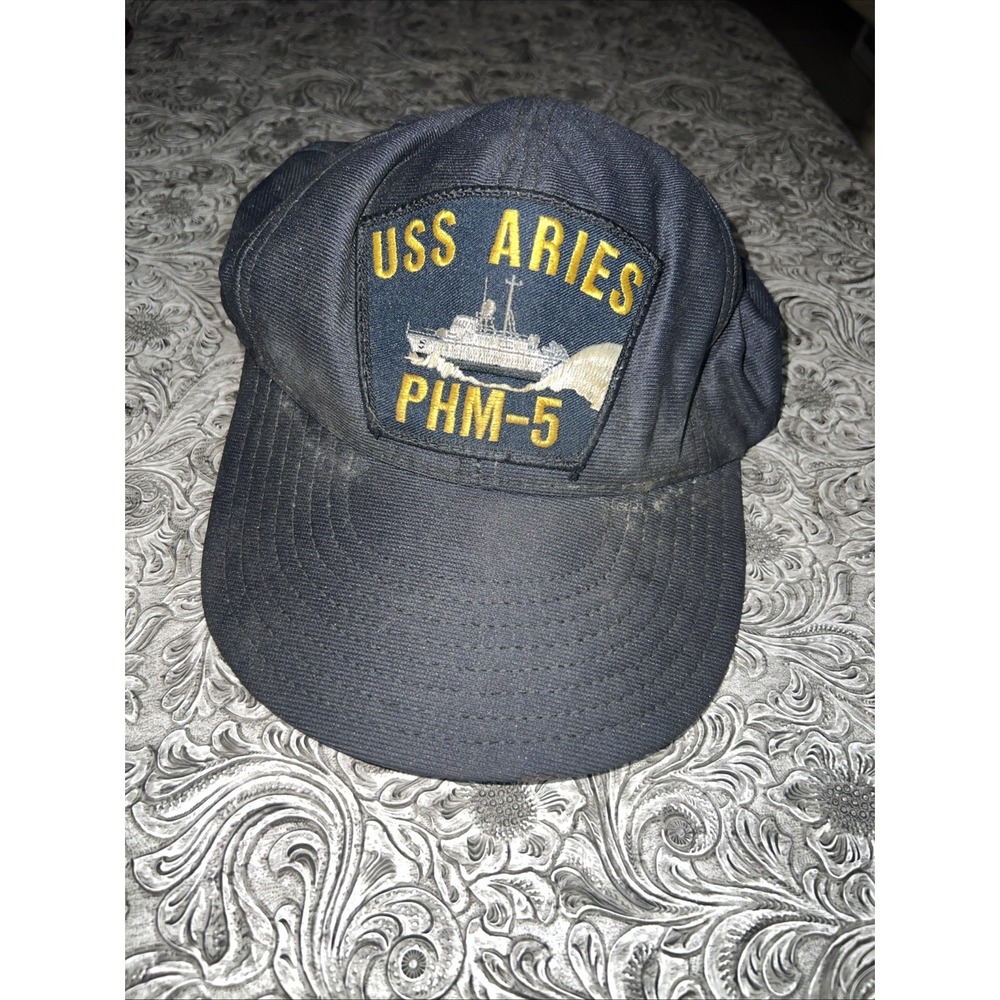 Vintage USS Aries PHM-5 Navy‎ Blue Snapback Hat lot